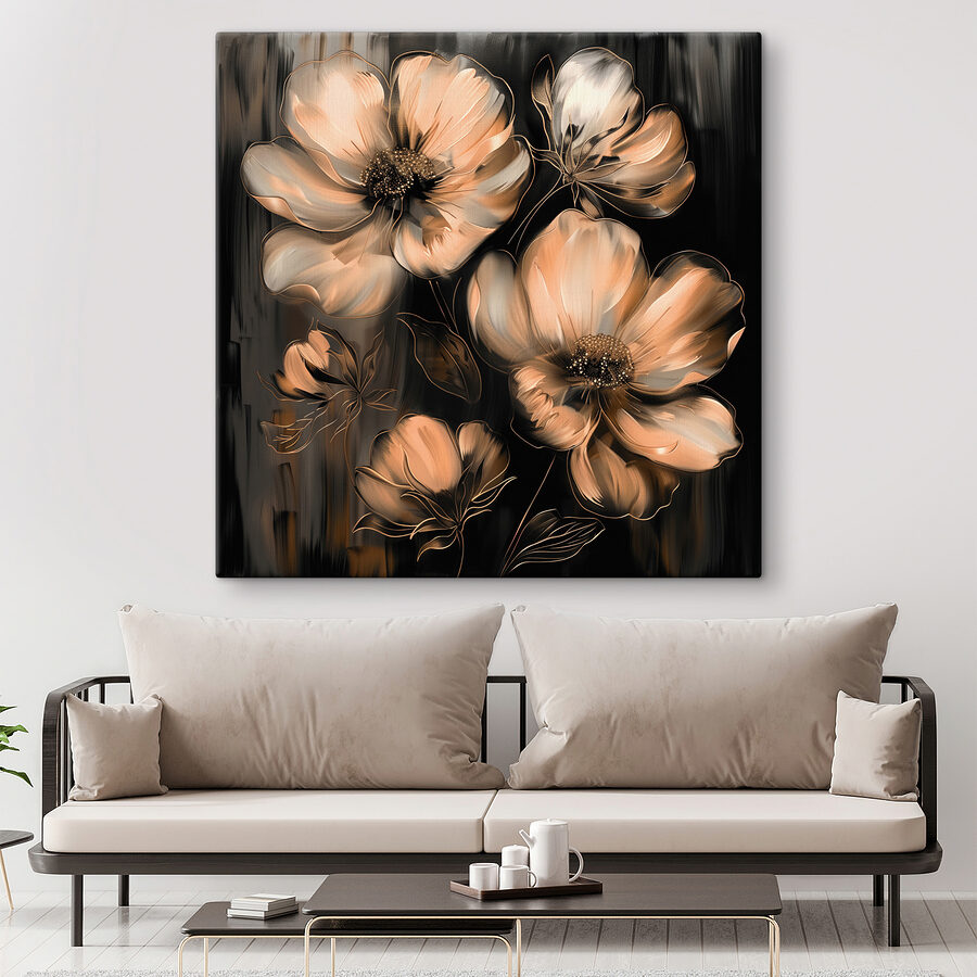 Schilderij van bloemen op zwarte achtergrond
