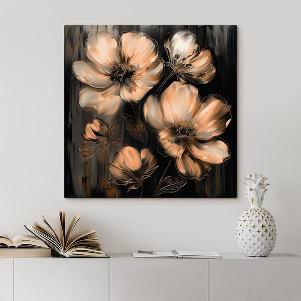 Schilderij van bloemen op zwarte achtergrond Schilderij van bloemen op zwarte achtergrond