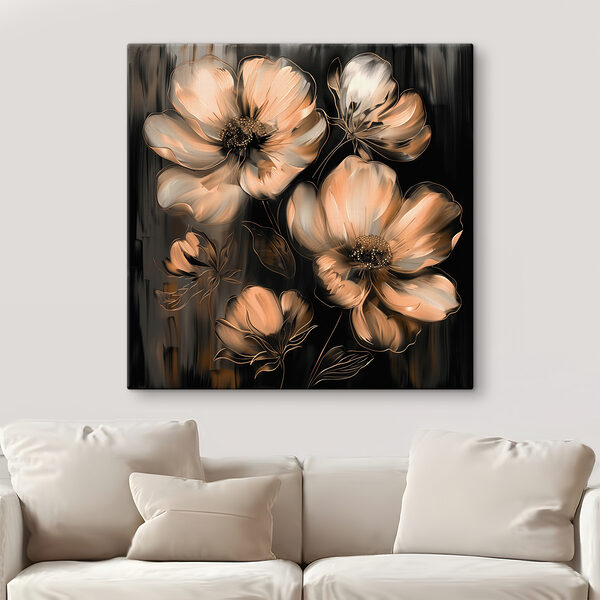 Schilderij van bloemen op zwarte achtergrond Schilderij van bloemen op zwarte achtergrond