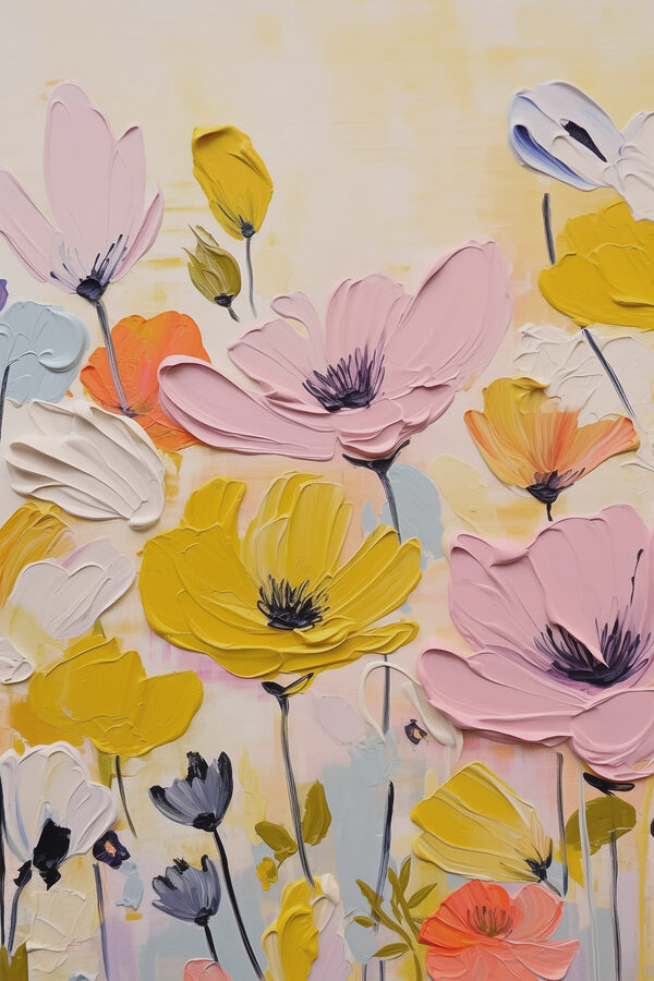 Schilderij van bloemen op een wit oppervlak Schilderij van bloemen op een wit oppervlak
