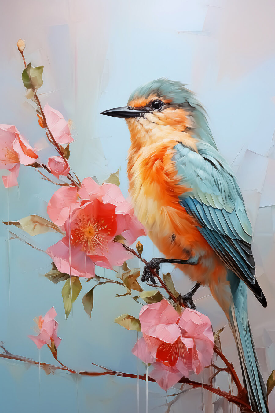 Vogel op een tak met bloemen