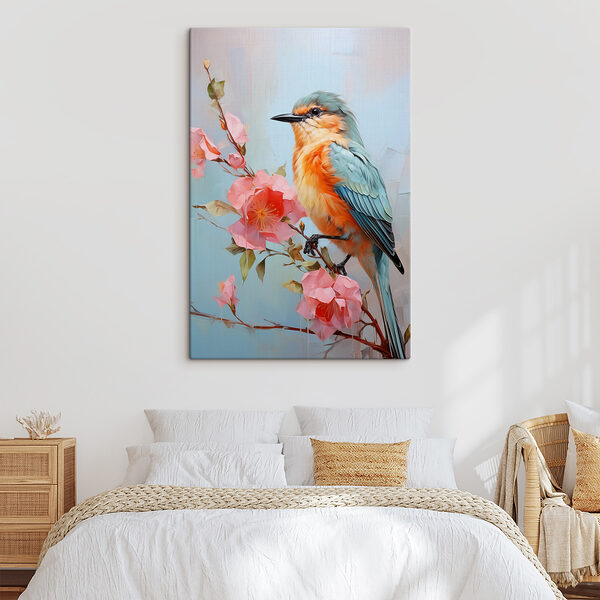 Vogel op een tak met bloemen Vogel op een tak met bloemen