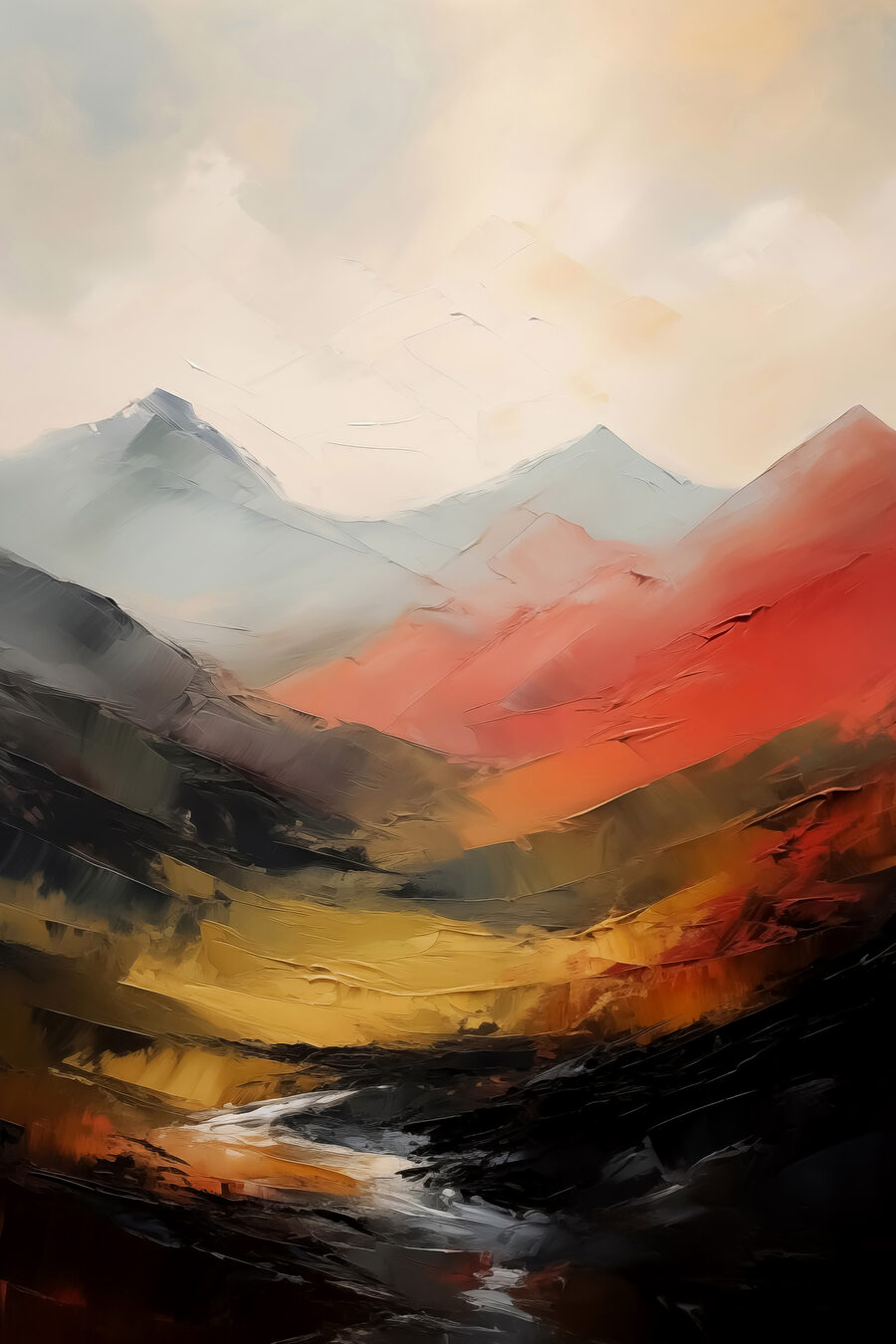 Schilderij van bergen in verschillende kleuren Schilderij van bergen in verschillende kleuren