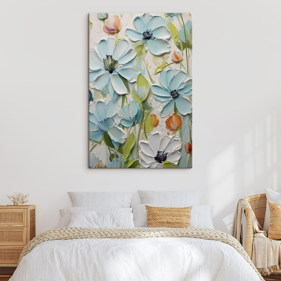Schilderij van bloemen op een muur