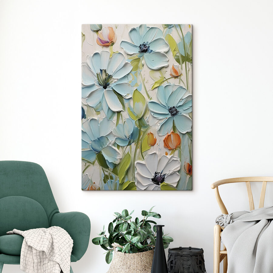 Schilderij van bloemen op een muur