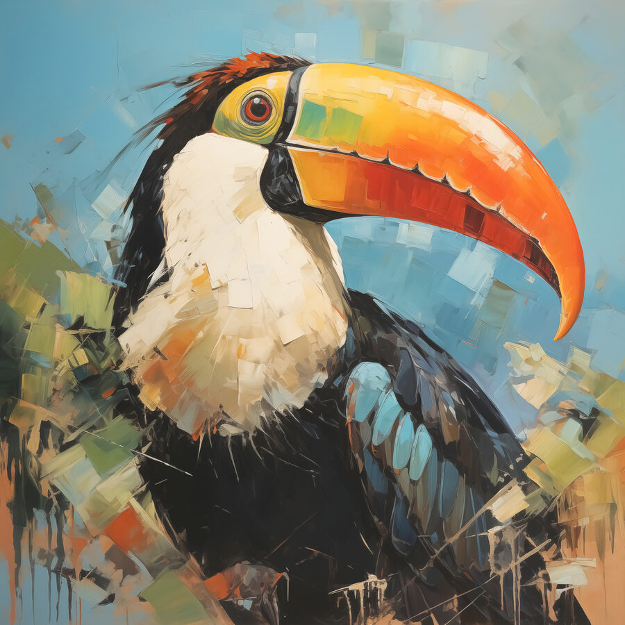 Schilderij van een vogel met een grote snavel