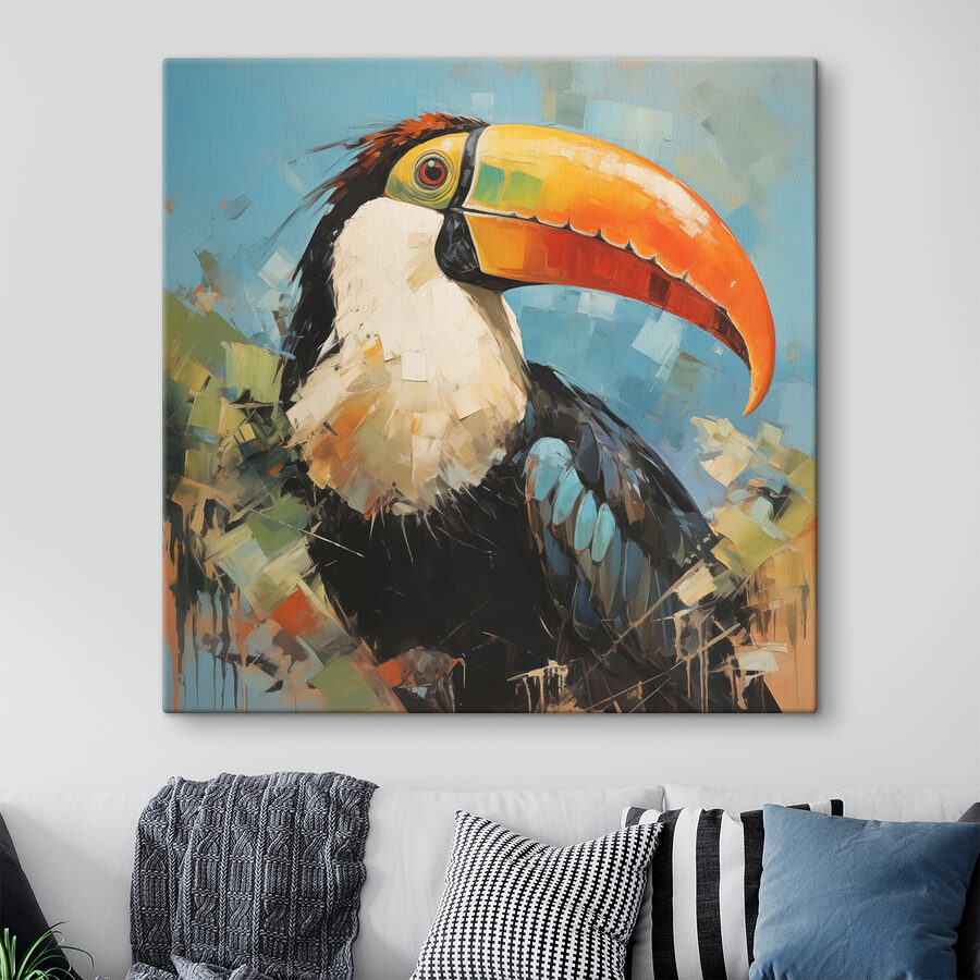 Schilderij van een vogel met een grote snavel