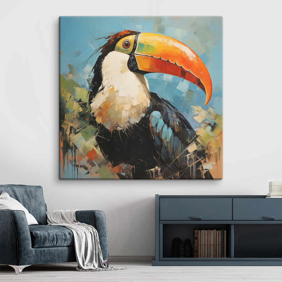 Schilderij van een vogel met een grote snavel