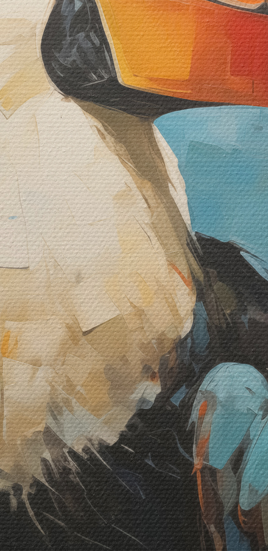 Schilderij van een vogel met een grote snavel