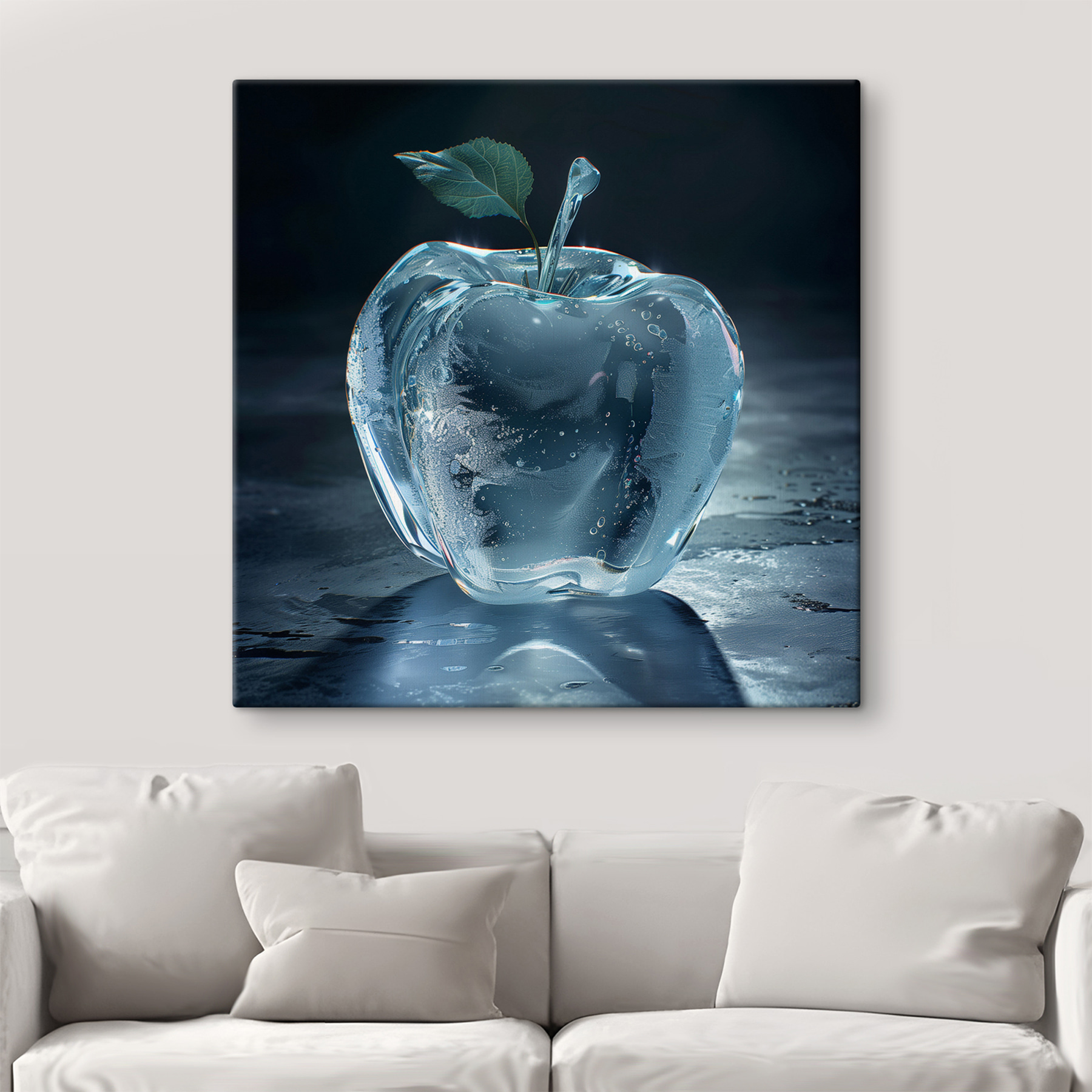 An apple shaped ice with a leaf