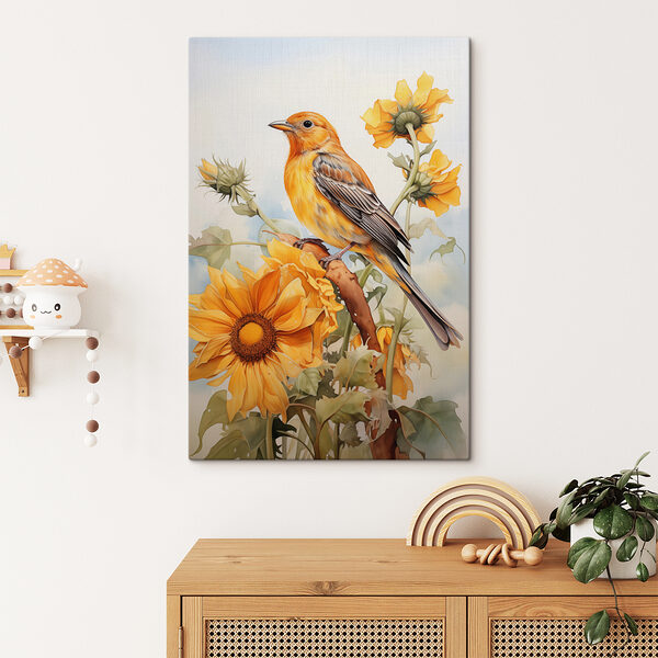 Vogel op een tak met bloemen Vogel op een tak met bloemen