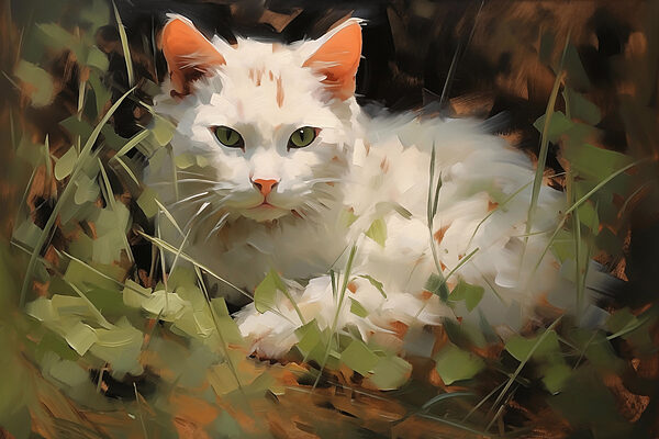 Witte kat ligt in het gras Witte kat ligt in het gras