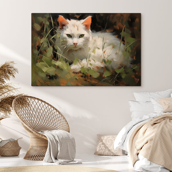 Witte kat ligt in het gras Witte kat ligt in het gras