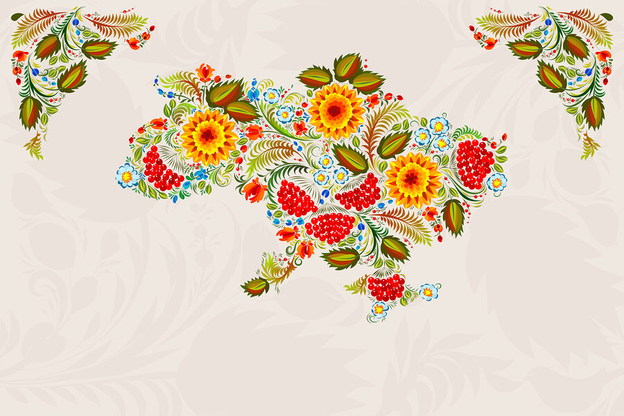 Kaart van oekraïne met bloemen