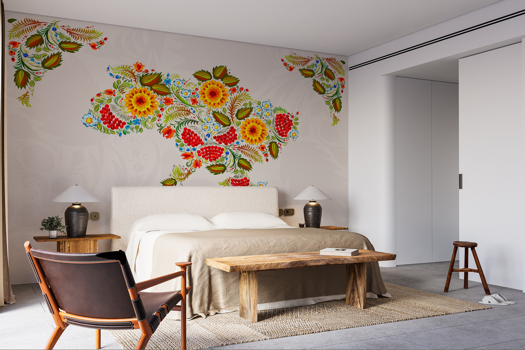 Map of ukraine with flowers