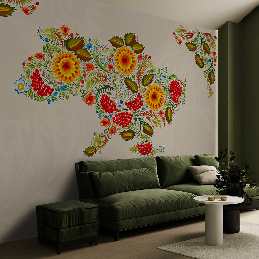 Kaart van oekraïne met bloemen