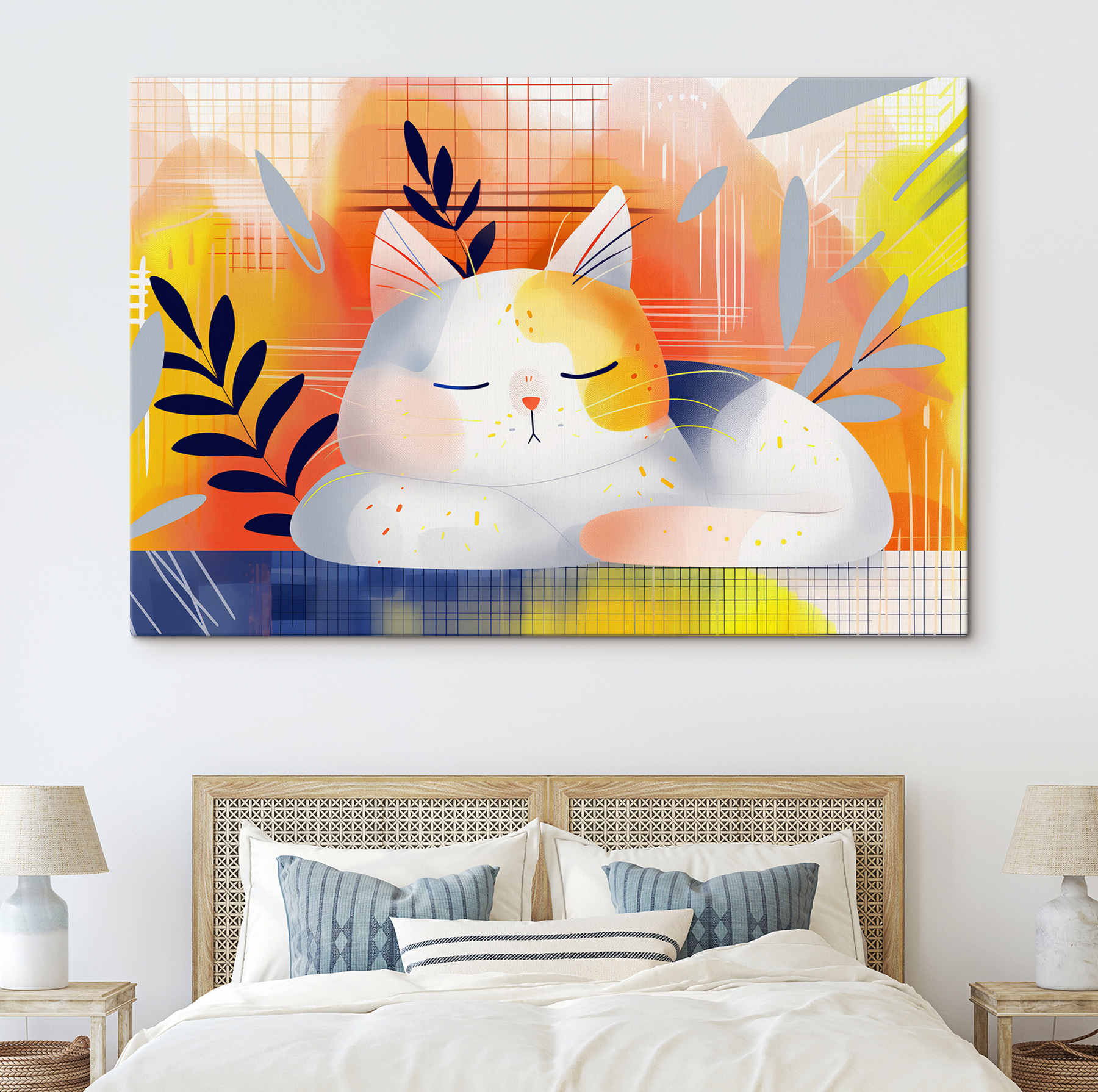 Cat sleeping with leaves on its head