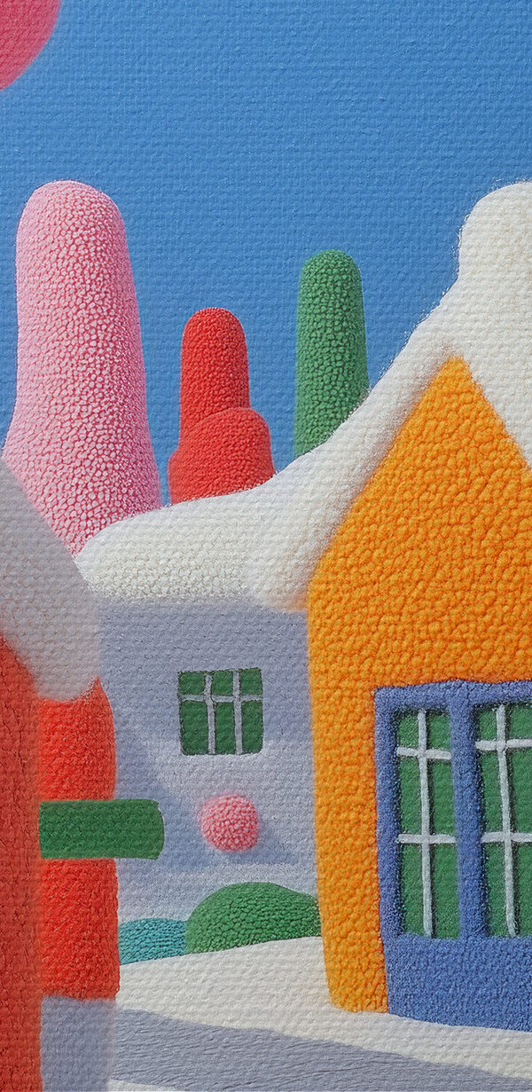 Cartoon stad met bomen en ballonnen Cartoon stad met bomen en ballonnen