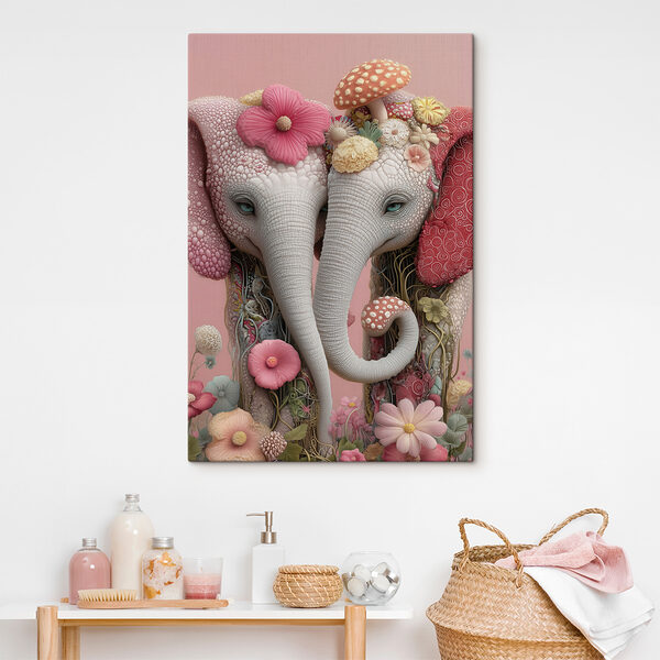 Twee olifanten met bloemen op hun hoofd Twee olifanten met bloemen op hun hoofd
