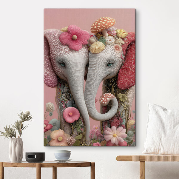 Twee olifanten met bloemen op hun hoofd Twee olifanten met bloemen op hun hoofd