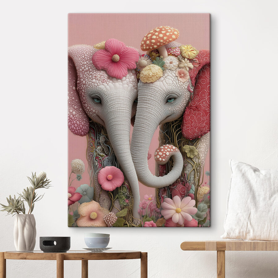 Twee olifanten met bloemen op hun hoofd Twee olifanten met bloemen op hun hoofd