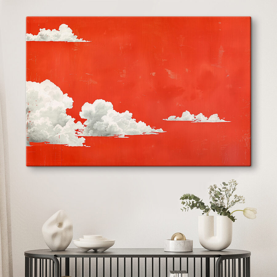 Witte wolken op een rode achtergrond