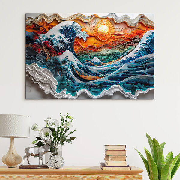 Schilderij van een golf Schilderij van een golf
