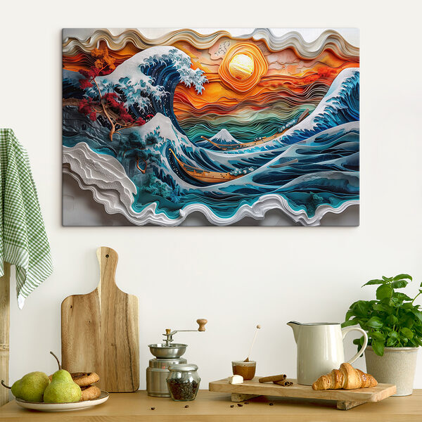 Schilderij van een golf Schilderij van een golf