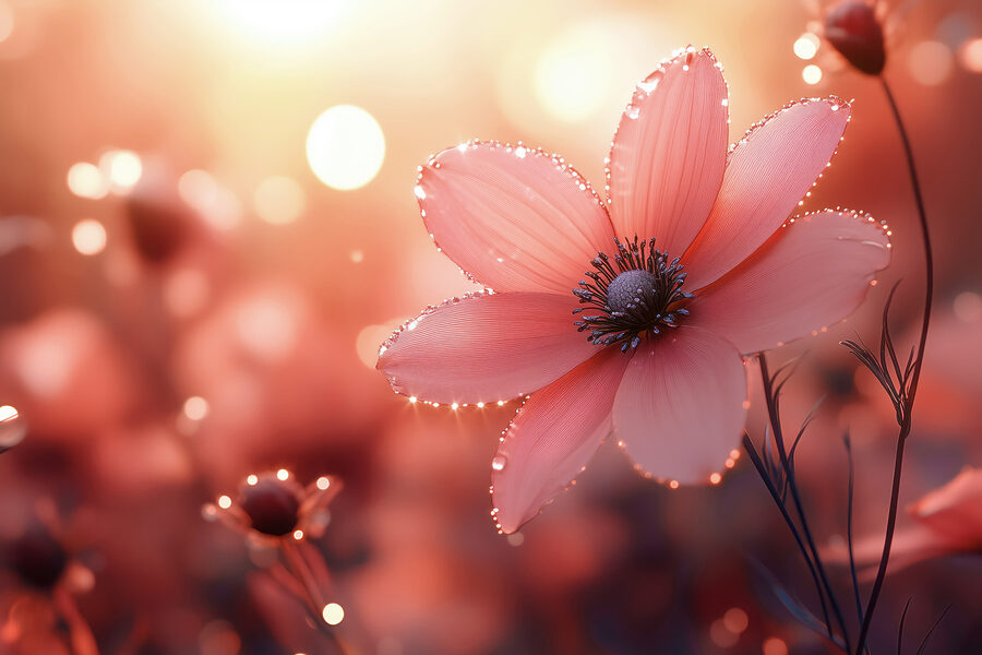 Roze bloem met waterdruppels erop