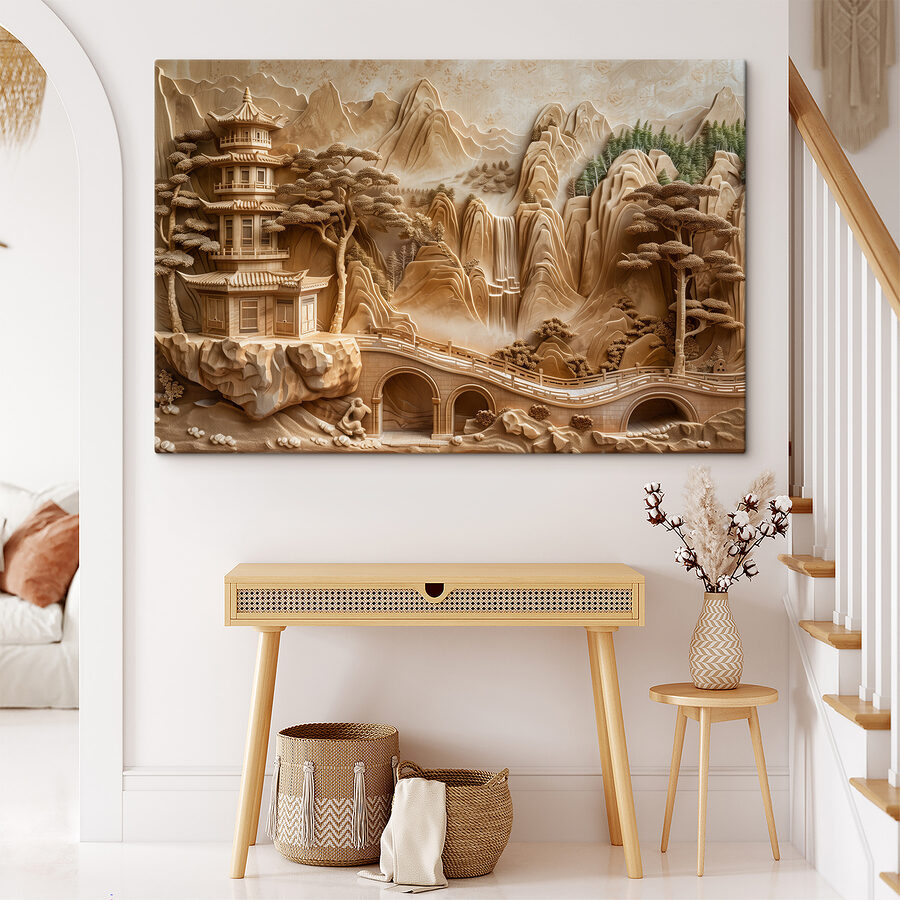 Sculptuur van een brug en een gebouw