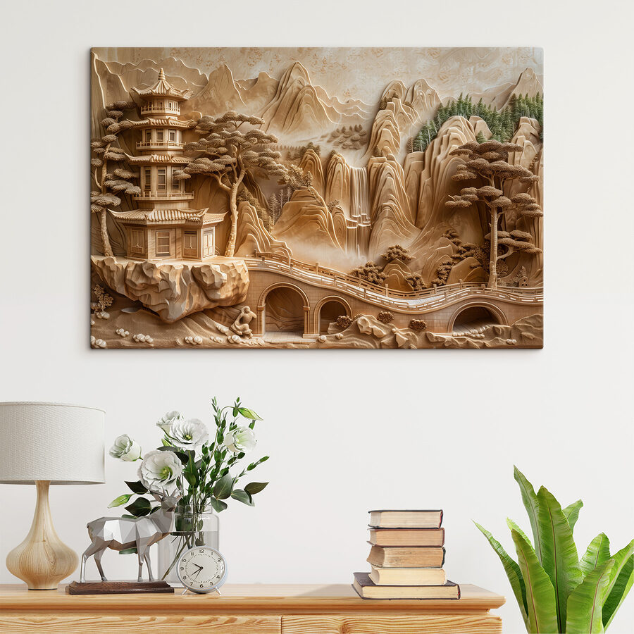 Sculptuur van een brug en een gebouw