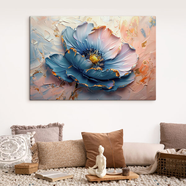 Blauwe bloemblaadjes sieren het canvas. Blauwe bloemblaadjes sieren het canvas.