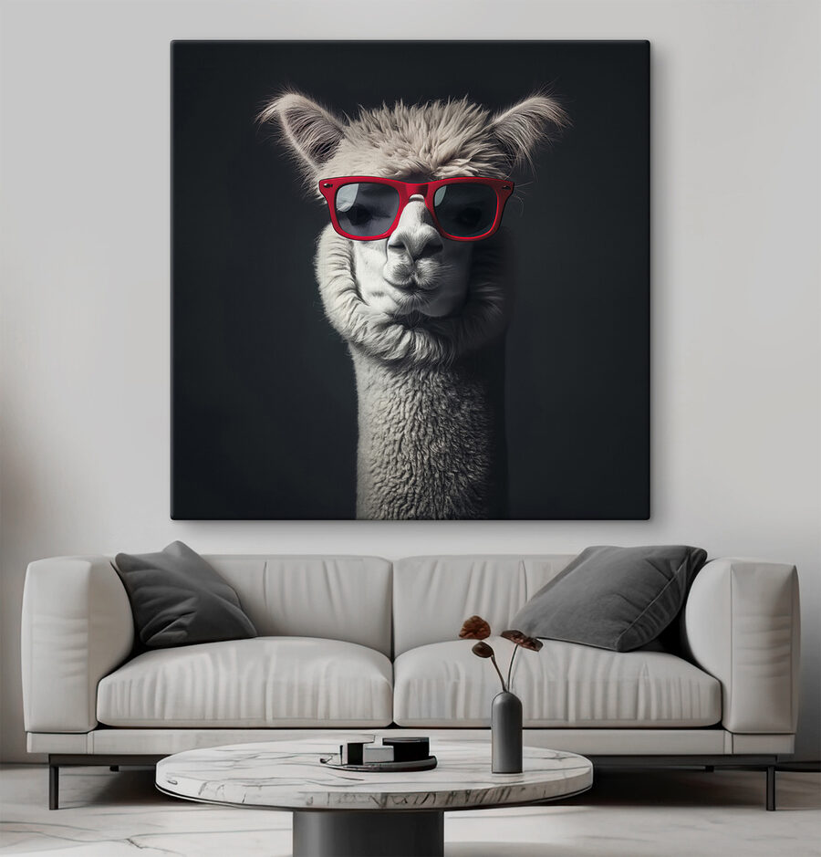 Lama met rode zonnebril
