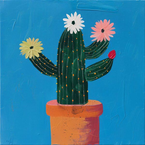 Schilderij van een cactus met bloemen Schilderij van een cactus met bloemen