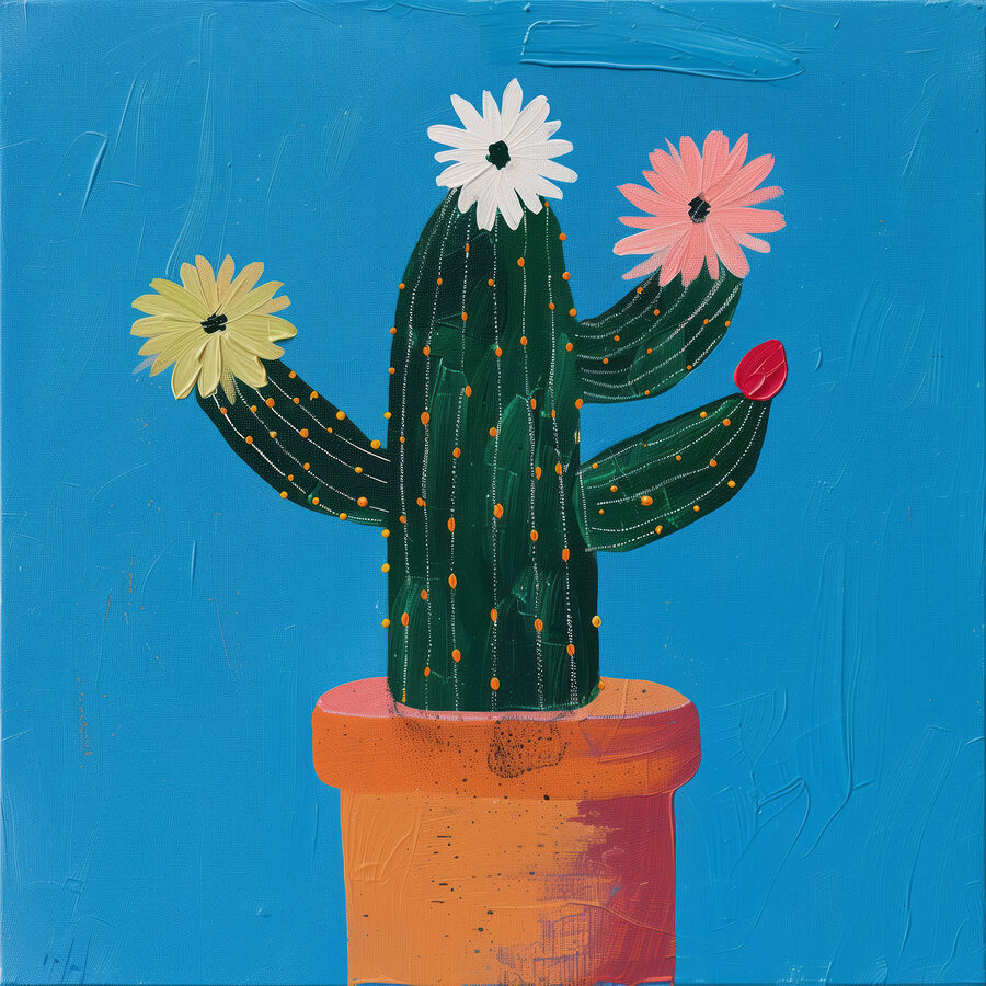 Schilderij van een cactus met bloemen