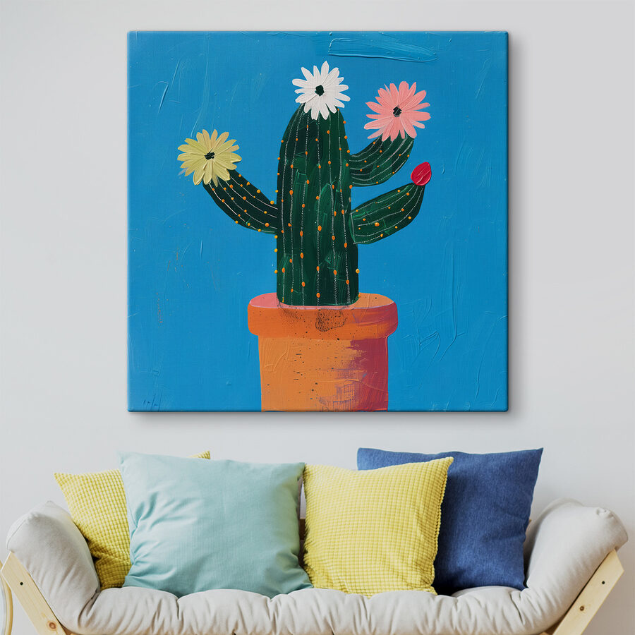 Schilderij van een cactus met bloemen