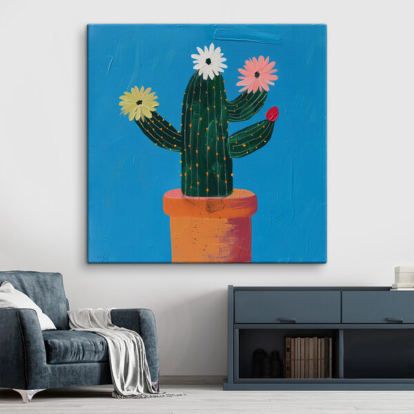 Schilderij van een cactus met bloemen Schilderij van een cactus met bloemen