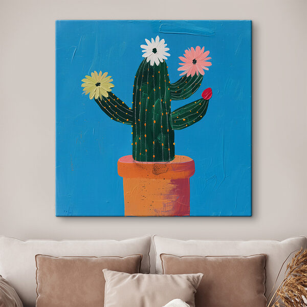 Schilderij van een cactus met bloemen Schilderij van een cactus met bloemen