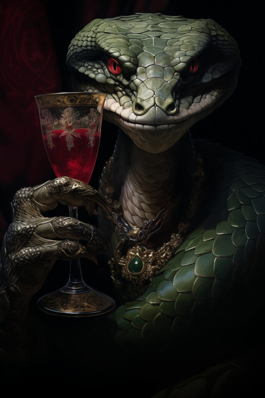 Hagedis met een glas wijn