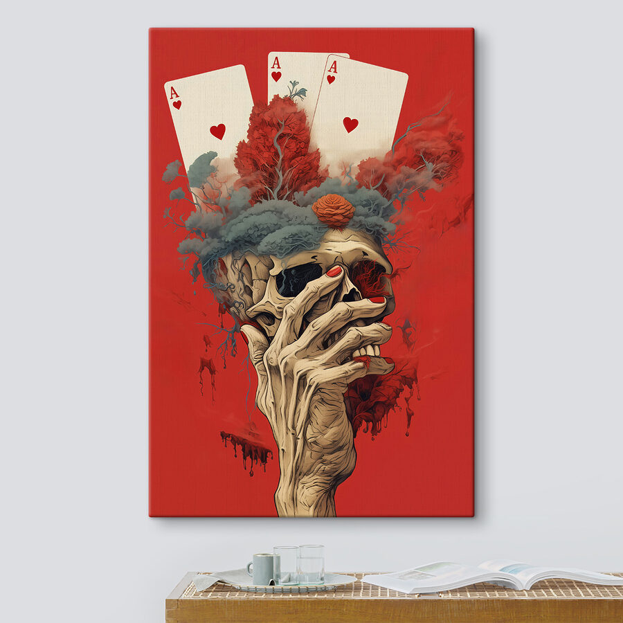 Schedel met een hand die het gezicht bedekt