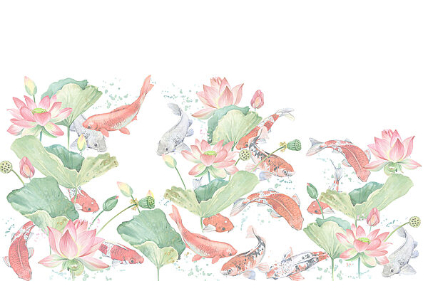 Aquarel van vissen en bloemen Aquarel van vissen en bloemen