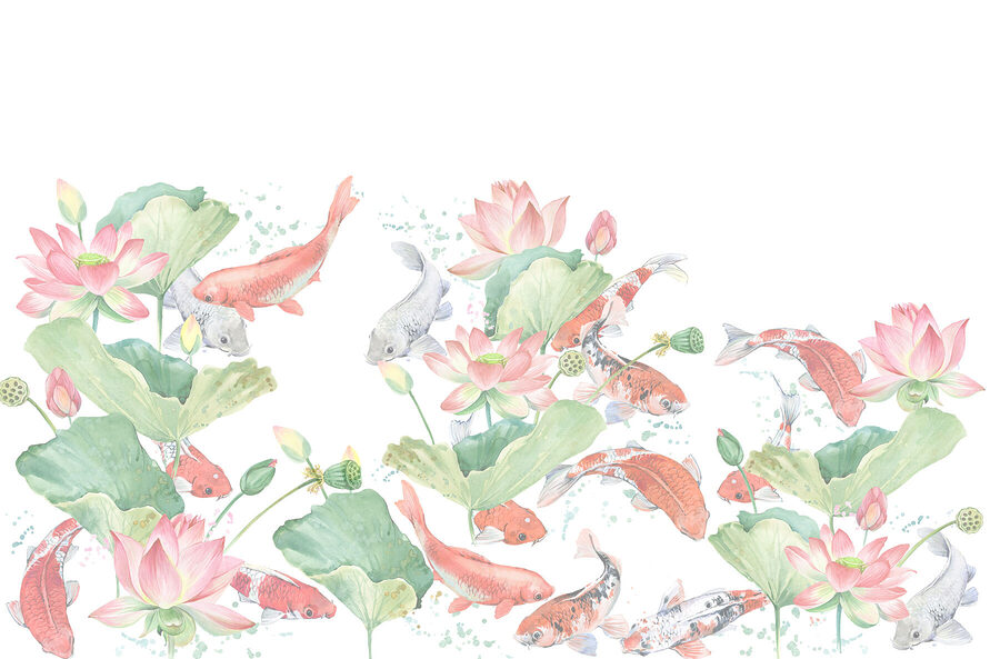 Aquarel van vissen en bloemen Aquarel van vissen en bloemen