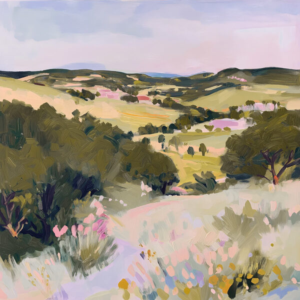Schilderij van een landschap met bomen en heuvels Schilderij van een landschap met bomen en heuvels