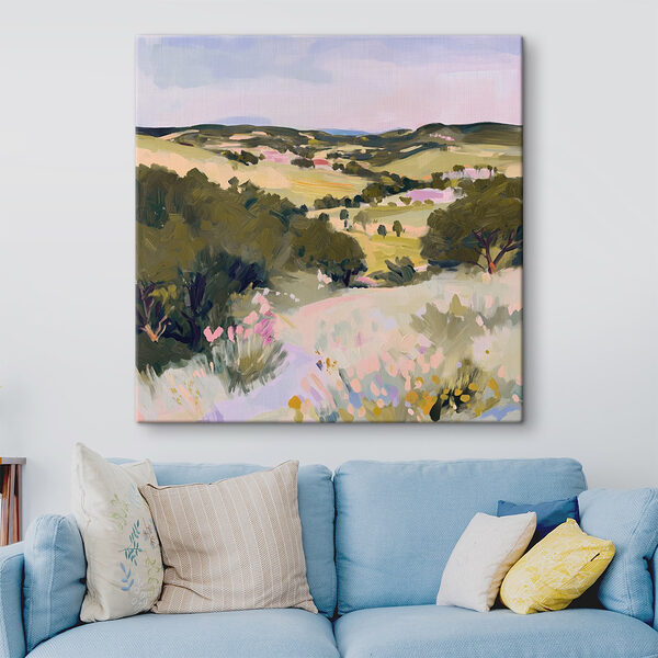 Schilderij van een landschap met bomen en heuvels Schilderij van een landschap met bomen en heuvels