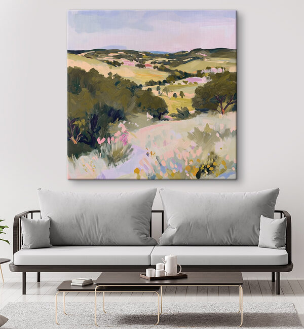 Schilderij van een landschap met bomen en heuvels Schilderij van een landschap met bomen en heuvels