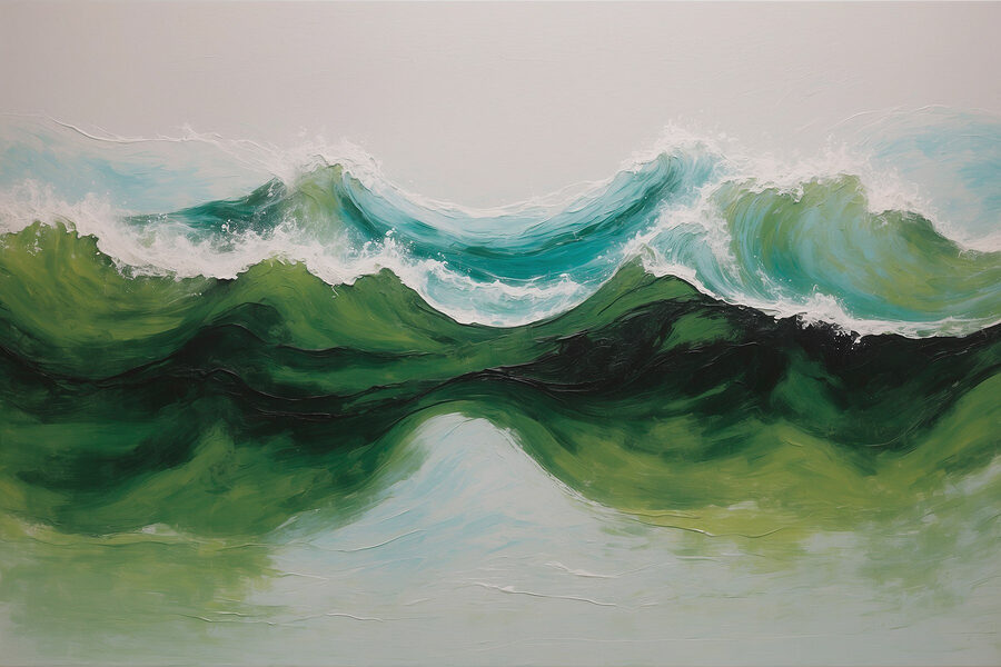Schilderij van groene en blauwe golven