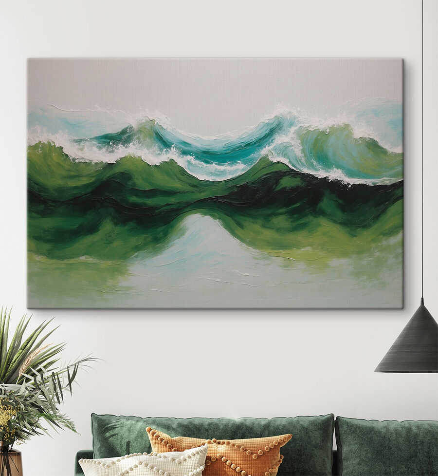 Schilderij van groene en blauwe golven
