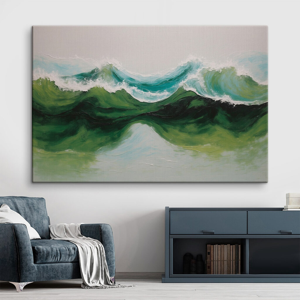 Painting of green and blue waves