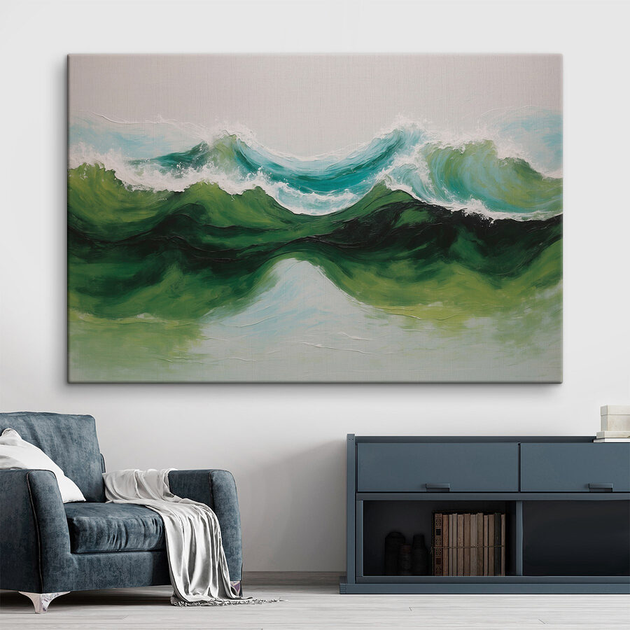Schilderij van groene en blauwe golven