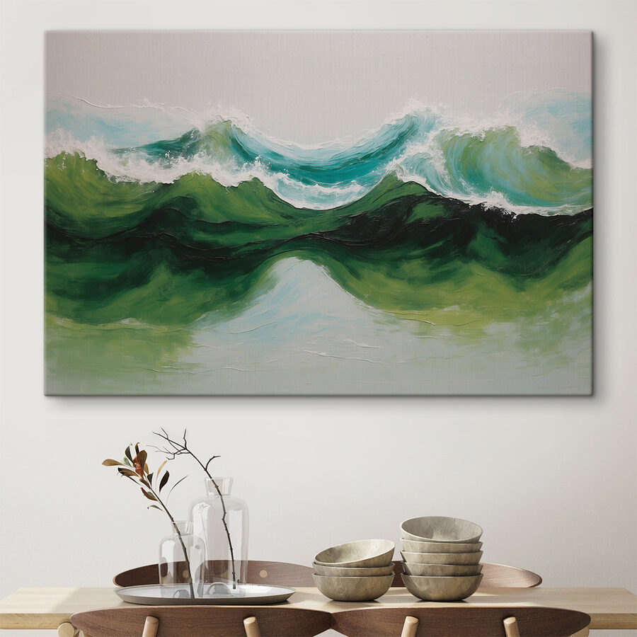 Schilderij van groene en blauwe golven